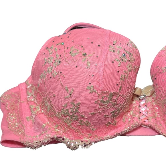 VICTORIA'S SECRET PADDED BRA PINK BEIGE CRYSTALS - Picture 4 of 7